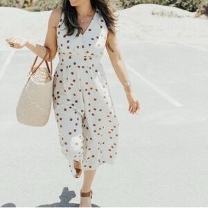 Carly Jean Los Angeles Jumpsuit Size Small Brown polka dots bottom is lined!